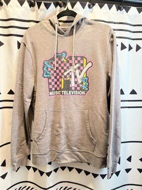 MTV Gray Hoodie with Pink, Blue & Yellow Graphic
